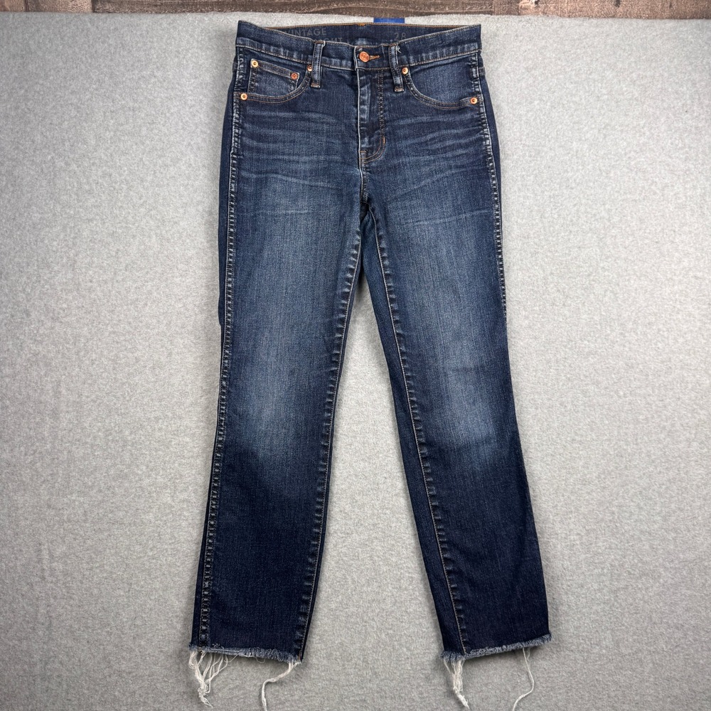 J Crew Jeans Womens 28 / 6 Vintage Slim Straight Dark Wash Raw Hem BK693